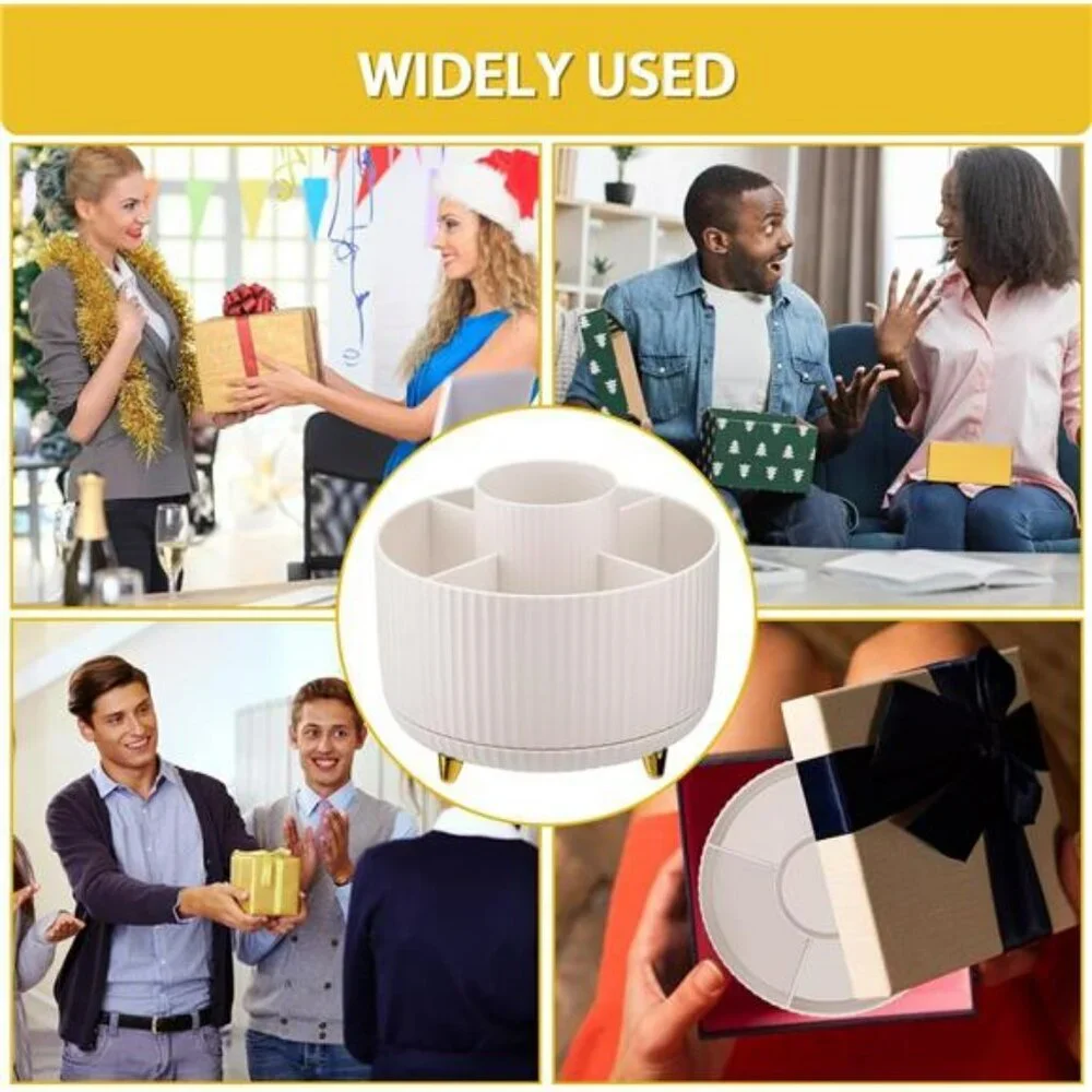 Rotating Makeup Organizer Brush Holder Desktop Cosmetic Storage Box White